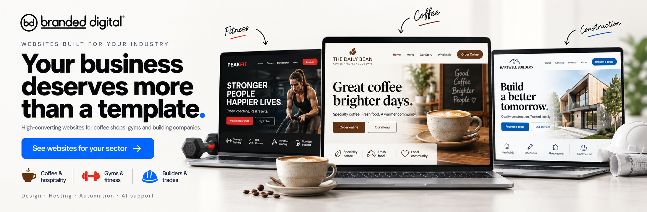 Branded Digital - Websites built for coffee shops, gyms and building companies