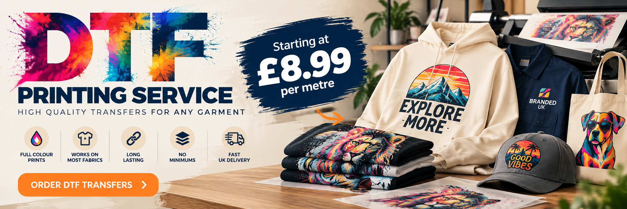 DTF printing service — full-colour Direct to Film prints for custom workwear and apparel