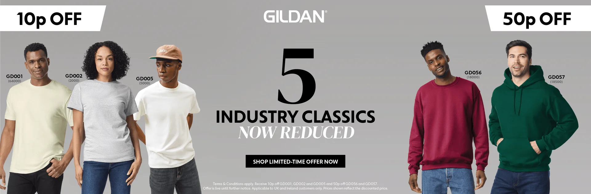 Gildan five industry classics offer: GD001, GD002, GD005, GD056 and GD057