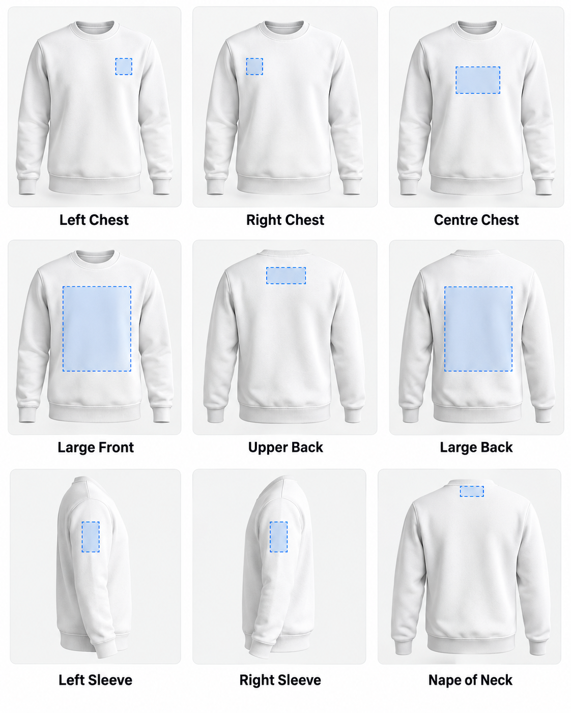 Sweatshirt logo placement guide