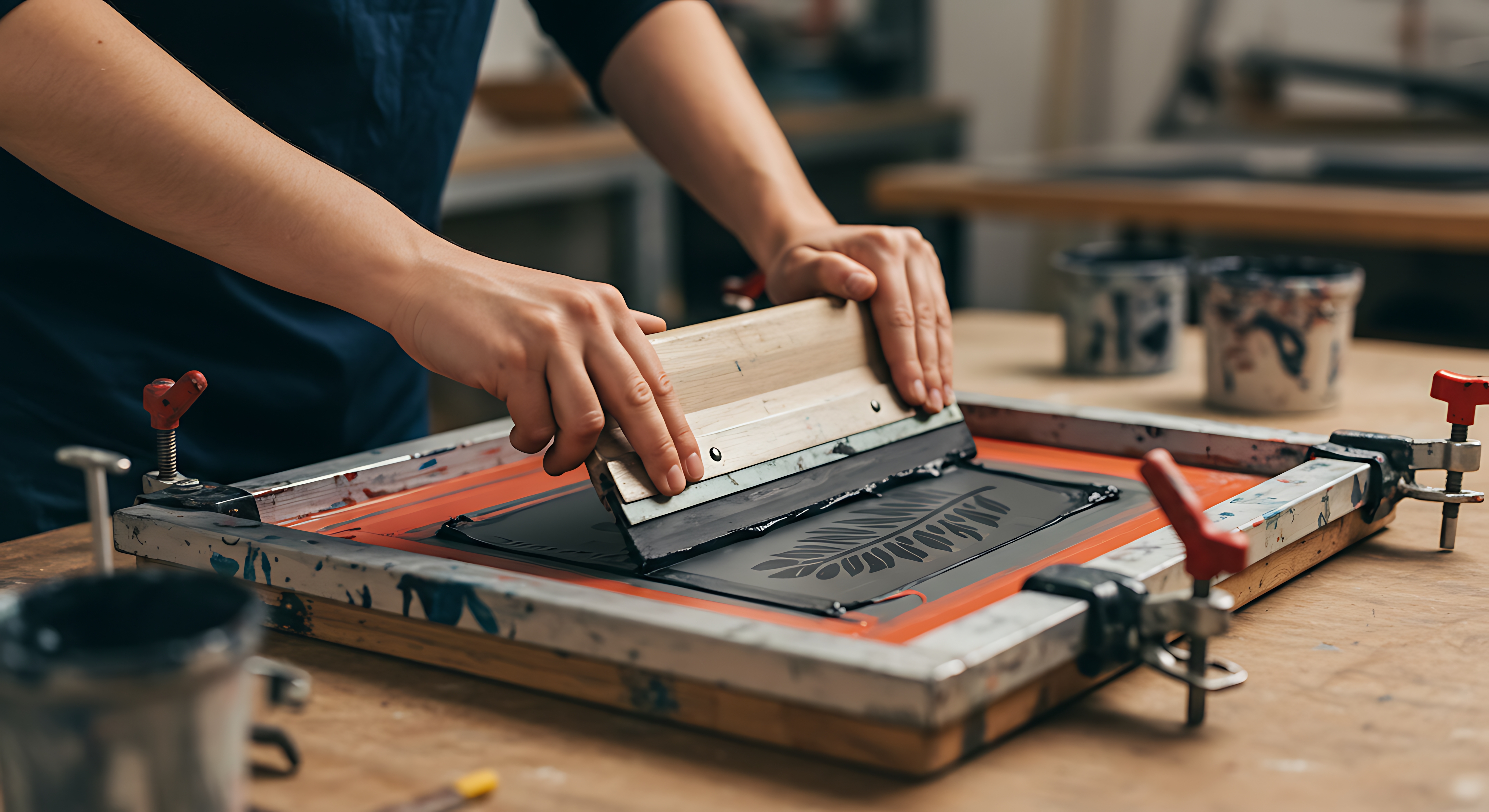 Person using screen printing press